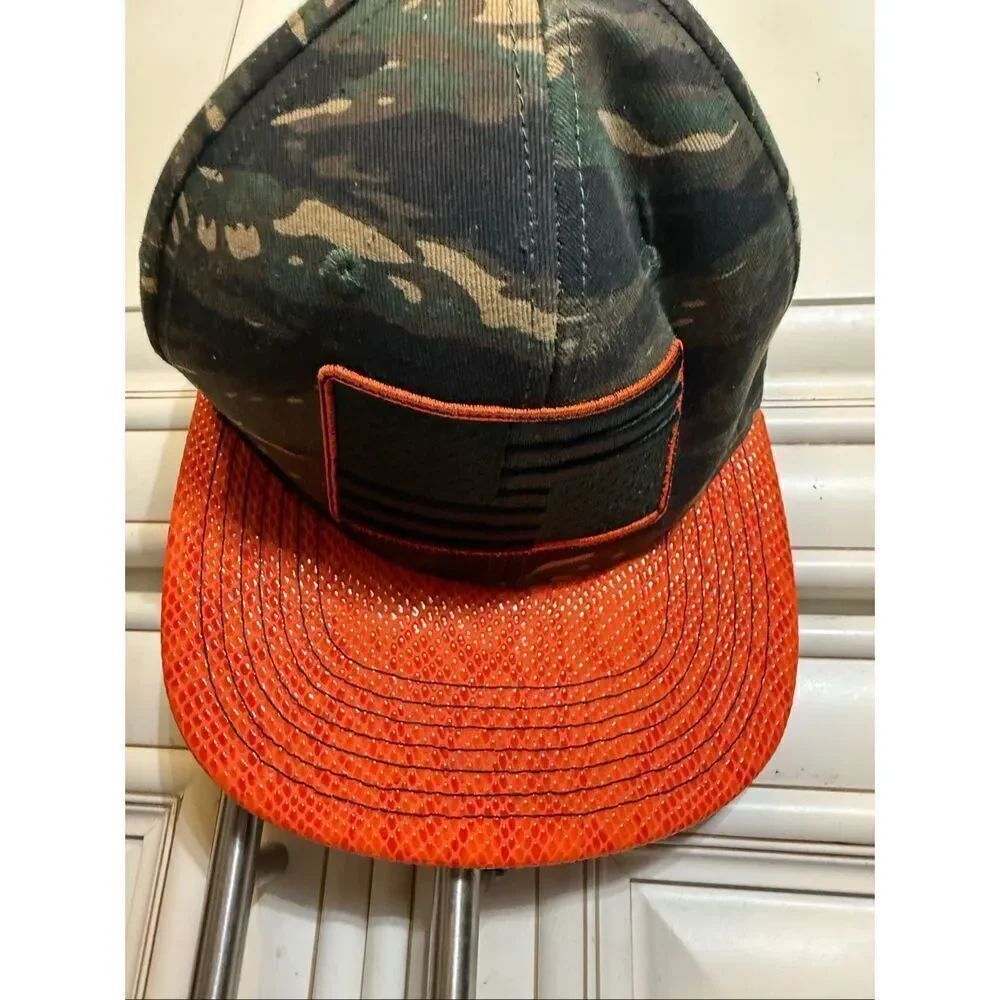Snap Skull Men's Dome Piece Colorblock Camo Baseball Hat Green Orange OSFM